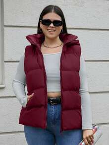 EURMUSE Veste matelassée à capuche zippée de grande taille, style Frenchy - Rouge foncé - Voir 6