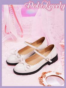 Dola Lovely Giày cao gót thanh lịch Bow Decor Mary Jane - Màu Hồng baby - Xem 6