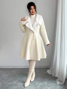 Elenzga معطف أنيق مشدود الخصر مقاس كبير، خريف/شتاء - لون مشمشي - مشاهدة 5