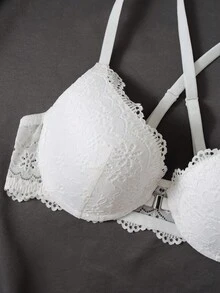 SHEIN 2件套前开扣性感蕾丝拼接女士文胸内衣套装 - 彩色 - 查看 5