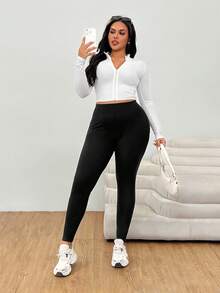 SHEIN EZwear Leggings casual skinny à haute élasticité pour grandes tailles