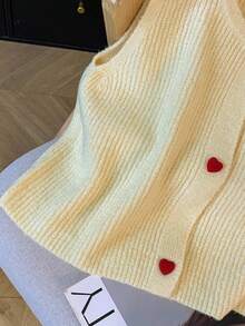 SHEIN 女士休闲心形纽扣针织背心，秋冬 - 黃色 - 查看 5