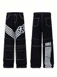 ROMWE MEN Street Life Y2K Print Loose Fit Baggy Jeans For Men, Grunge - Black - View 4