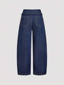 SHEIN MOD 女式休闲水洗喇叭牛仔裤 - 藍色 - 查看 2