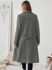 EMERY ROSE Winter Coat Fashionable & Versatile Notched Collar Belted Overcoat, Autumn/Winter Clothes For University Fall Cloth For Women