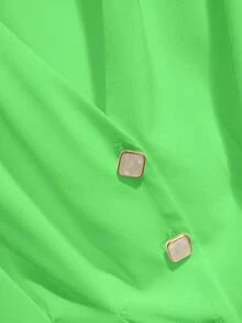 Franclia 女式休闲系带V领收腰中袖衬衫 - 綠色 - 查看 5