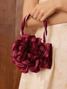 MOTF PREMIUM 立体花卉仿珍珠细节晚装包 - 酒紅色 - 查看 6