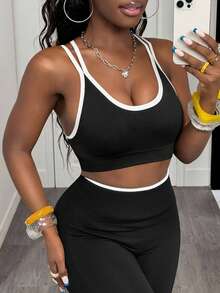 Slaydiva Seamless High Elastic Criss-Cross Back Wireless Sports Bra - Black - View 6