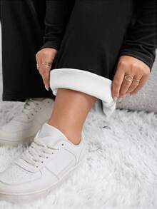 SHEIN CURVE+ Quần ống đứng lót len ấm áp mùa đông cho nữ cỡ lớn - màu đen - Xem 7