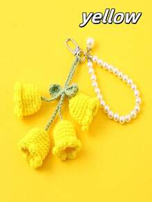 POKOJA LAND 1PC  Lily Of The Valley Keychain 4 Flowers Pearl Chain Crochet Bag Charm Korean Style Ins Aesthetic Cute Handmade Gift Spring Summer Accessory Unique - Multicolor - View 12