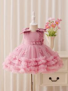 Glamorique Kids Toddler Girls' Cute Tulle Puff Skirt With Bow & Pearl Decor, Birthday Party Holiday Dance Princess Dress Fall Winter