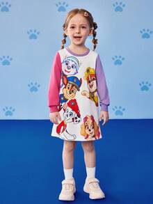 SHEIN | PAW Patrol 年轻女孩可爱卡通小狗印花圆领长袖针织运动衫连衣裙 - 粉色 - 查看 5