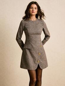 Poéselle 女士优雅长袖蝴蝶结迷你连衣裙