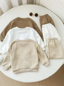 SHEIN 6件套女婴可爱字母印花长袖卫衣和松紧腰长裤，秋冬 - 彩色 - 查看 2