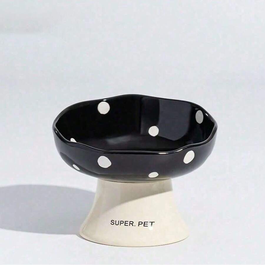 1/2个猫碗陶瓷猫食碗狗碗食盆猫碗饭碗高脚狗狗饮水碗斜口大碗宠物专用 - 彩色 - 查看 1