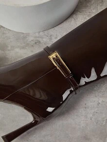 SHUZIA Giày bốt cao gót mũi nhọn, khóa kim loại, quyến rũ, gợi cảm dành cho nữ - màu nâu - Xem 6