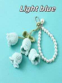 POKOJA LAND 1PC  Lily Of The Valley Keychain 4 Flowers Pearl Chain Crochet Bag Charm Korean Style Ins Aesthetic Cute Handmade Gift Spring Summer Accessory Unique - Multicolor - View 9