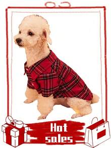 PETSIN 1pc Christmas Red Plaid Pet Shirt - Multicolor - View 10