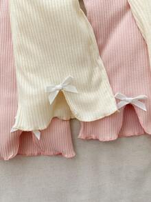 Blossori 2件套年轻女孩法式优雅蝴蝶结前开衩喇叭裤 - 彩色 - 查看 6