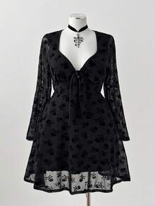 Sunspun Plus Size Dresses Fashionable Autumn Style Plus Size Punk Skull Print Chest Cup Short Dress