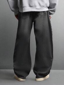 Quần jeans ống rộng cao cấp SUMWON, dáng suông thoải mái, kiểu skater, thích hợp cho mùa thu đông, phong cách đường phố hiện đại, màu trơn. - màu đen - Xem 2