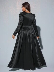 Viva Relle Vestido versátil y de moda con cuello cuadrado, mangas abullonadas con perlas y cintura ceñida en talla grande