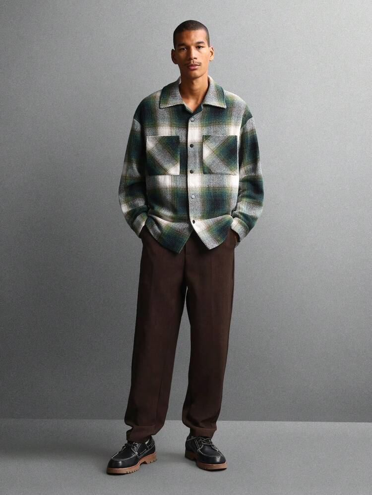Plaid Flannel Overshirt With Button Front Pockets