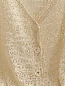 GlowEve CURVE Plus Size Women Casual V-Neck Single-Breasted Hollow Out Yellow Cardigan, Autumn Winter Fall - Apricot - View 5