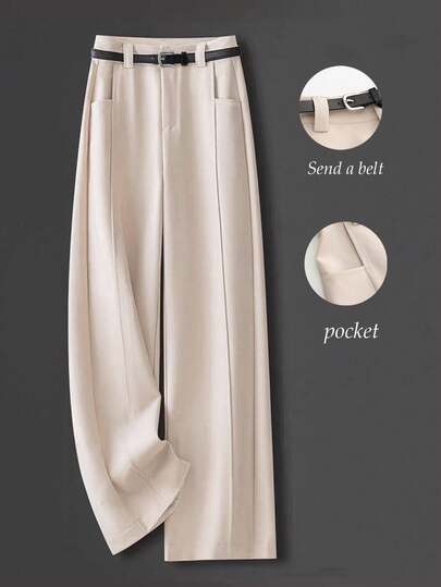 Franclia Fashionable And Casual Commuting All-Match With Belt Spring And Autumn Khaki Women's Tailored Pants Women's Trousers Pants For Women Women's Wide Leg Pants Apricot Pants Chic Pants For Women Autumn Bottoms Women's Business Casual Clothing Autumn Beautiful Suit Coat Female Suit Business Casual Woman Office Outfits For Women Teacher Outfits For Women Fall Clothes For Women Fall Outfits For Women