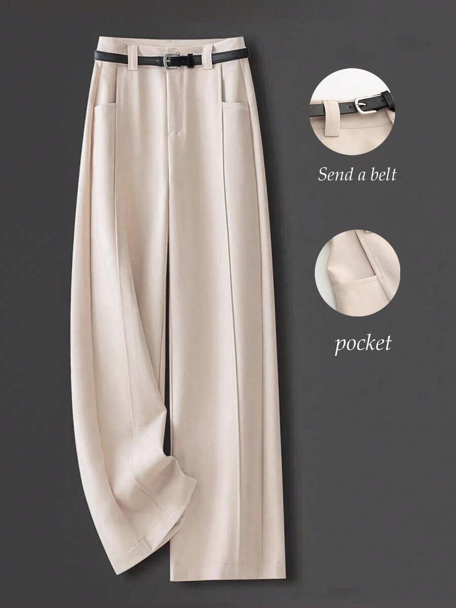 Franclia Fashionable And Casual Commuting All-Match With Belt Spring And Autumn Khaki Women's Tailored Pants Women's Trousers Pants For Women Women's Wide Leg Pants Apricot Pants Chic Pants For Women Autumn Bottoms Women's Business Casual Clothing Autumn Beautiful Suit Coat Female Suit Business Casual Woman Office Outfits For Women Teacher Outfits For Women Fall Clothes For Women Fall Outfits For Women - Khaki - View 1