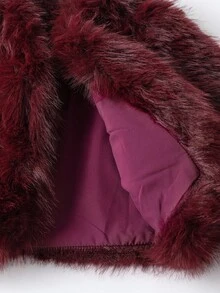 Firerie Women's Fashionable Elegant Minimalist Burgundy Faux Fur Short Coat, New Autumn/Winter Jacket - Burgundy - View 17