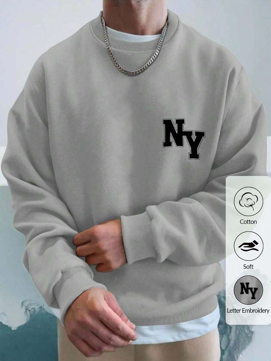 EURMUSE 棉质男士字母图案落肩卫衣（不含T恤） - 灰色 - 查看 1