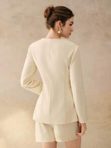 Cévolie 女士新款秋冬法式领结羊毛夹克和高腰阔腿短裤套装