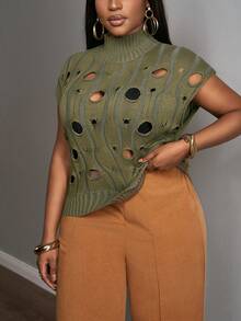 Slaydiva Preppy Style 2025 Amber Core New Arrival, Summer/Spring/Autumn Casual/Streetwear/Minimalist Sleeveless Hollow-Out H-Shape Knit Top Sweater Caramel Latte