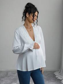 SHEIN Casual Solid Color Long Sleeve Drawstring Loose Nursing Tops