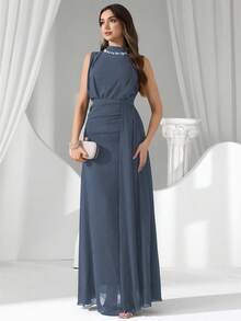 Coutiva Luxury Sequin & Pearl Collar Evening Gown, High-End Formal Dress With Elegant Vibe