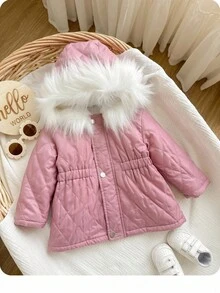 SHEIN Sudadera con capucha rosa linda y forro térmico para bebé niña, otoño/invierno - Multicolor - Ver 4