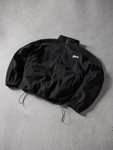 PAVTROS Men's Long Sleeve Autumn Letter Printed Zip-Up Casual Thermal Lined Corduroy Jacket, Y2k Streetwear Baggy Jacket - Black - View 1