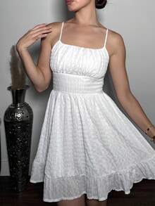 Andrea Bello Women's  Solid Color Ruffle Hem Sleeveless Cami Dress, Summer Date Night Dress,Sun Dress,Summer Dresses For Women - White - View 3
