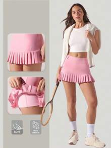 Menodora SHEIN Sport Quần short mini xếp ly thêu màu trơn thời trang đa năng - Hồng - Xem 2