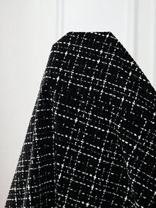 SHEIN CURVE+ Blazer casual con colletto a tacca, manica lunga, bottoni davanti, in tessuto a quadri, adatto per taglie comode, in materiale tweed, giacca blazer nera, giacca invernale da donna, con paillettes, adatta per feste, autunno/inverno