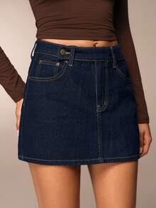 Avantive Women's Solid Color Fashion Simple Design Versatile Casual Denim Skirt Denim Skorts For Women Jean Skirt Y2k Jean Skirt Mini Casual New Year Look Halloween Fall Clothes For Women /Winter/Autumn/Out Outfits/Birthday Outfits/Casual/Millennium /2000/90s/Western-Style Women/Club/Office/Cocktails/Retro /Rave Outfits Festival/Fun/Classic/Old Money/Streetwear/Workwear/Bachelorette Outfits/Concert/Basic/Gong Out/Elegant/Casual/Going Out - Dark Wash - View 1