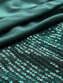 Viva Relle 大码女式优雅亮片装饰长袖收腰飘逸连衣裙，适合晚宴、派对、婚礼宾客、新年等场合 - 墨綠色 - 查看 7