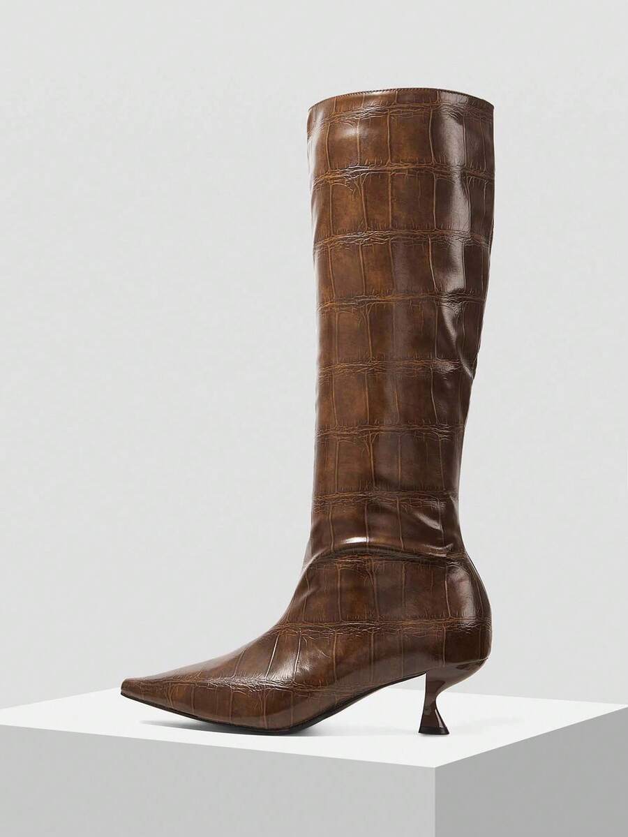 MOTF Bốt cao đến đầu gối có gót cao thanh mảnh dành cho nữ - Lạc đà - Xem 2