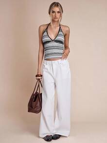 SHEIN BAE Women's Casual Versatile Sexy Fitted Halter Backless Crop Top