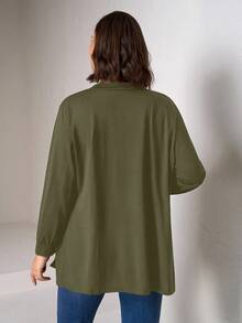 Chikora Áo khoác cardigan dáng rộng màu đen có túi cỡ lớn, dành cho nữ công sở - Màu xanh Bạc hà - Xem 2