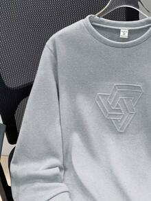 SHEIN Teen Boy Casual Loose Comfortable Versatile Solid Color Embossed Pattern Crew Neck Sweatshirt,Winter, Fall,All For - Light Grey - View 6