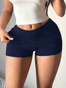 SHEIN SXY 女式黑色性感休闲迷你紧身裙（配紧身裤） - 藏蓝色 - 查看 3