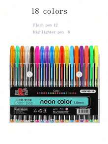 12Pcs/18Pcs/24Pcs/36Pcs/48Pcs/60Pcs Glitter Gel Pen & Fluorescence Pen, A Variety Of Colors To Choose From,Back To School - Multicolor - View 14
