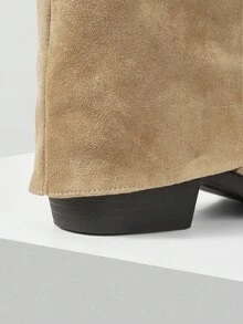 MOTF WOMEN'S FASHIONABLE APRICOT CHUNKY HEEL POINTED TOE OVER-THE-KNEE BOOTS - Apricot - View 8